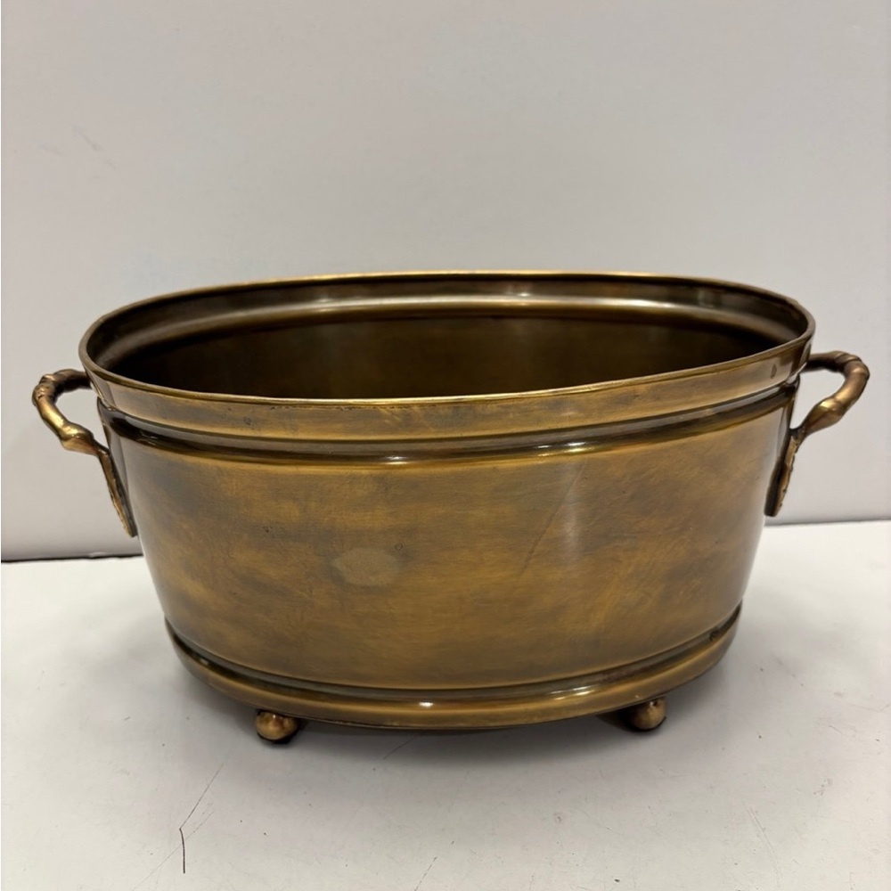 Vintage brass oval planter with handles